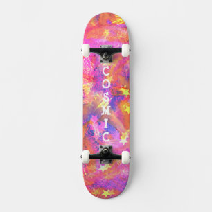 Cosmische sterren in een melkwegstelsel met roze b skateboard