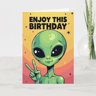 Cosmische Verjaardagskaart met Alien Kaart