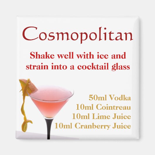 Cosmopolitan Cocktail Recept Magnet Magneet (Voorkant)