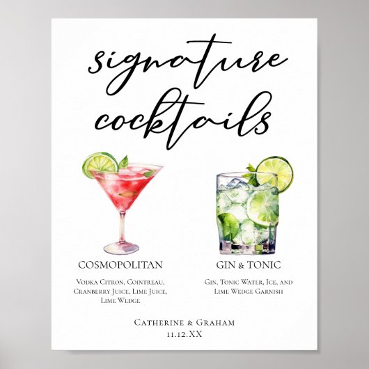 Cosmopolitan Gin & Tonic Signature Cocktails Menu Poster (Voorkant)