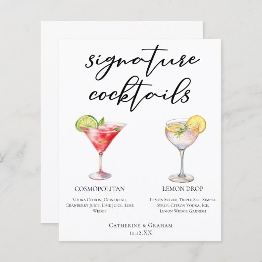 Cosmopolitan Lemon Drop Signature Cocktails Menu (Voorkant / Achterkant)