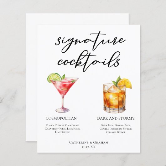 Cosmopolite Dark Stormy Signature Cocktails Menu (Devant / Derrière)