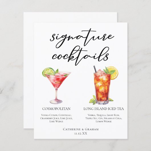 Cosmopolite Long Island Signature Cocktails Menu (Devant / Derrière)