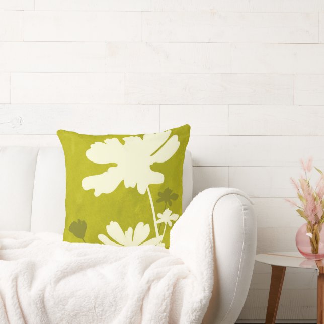 Cosmos Bloemen Silhouet Lime Groen Zomer Home Kussen (Bank)