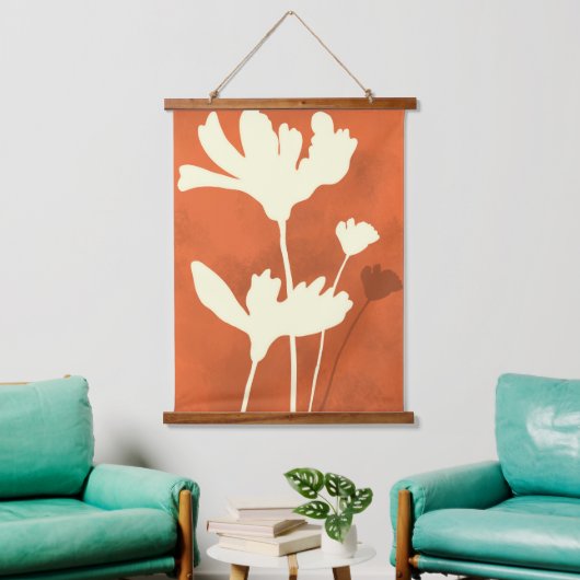 Cosmos Bloemensilhouet met oranje achtergrond Hangend Wandkleed (Woonkamer)
