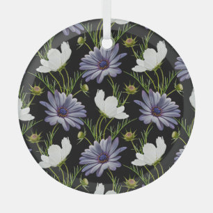 Cosmos Daisy Bloemen Naadloze Collage Glas Ornament