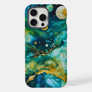 Cosmos d'encre d'alcool bleu vert or