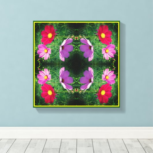 Cosmos Flower Trio Abstract Canvas Afdruk (Insitu (Houten vloer))
