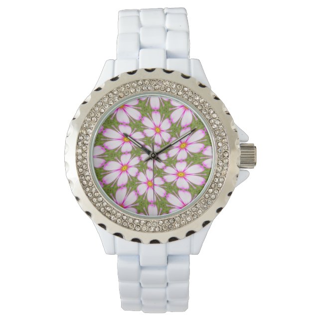 Cosmos Flowers Pattern Horloge (Voorkant)
