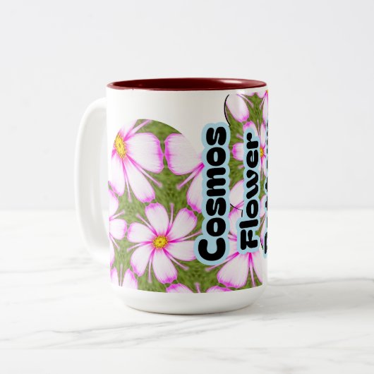 Cosmos Flowers Pattern Tweekleurige Koffiemok (Voorkant links)