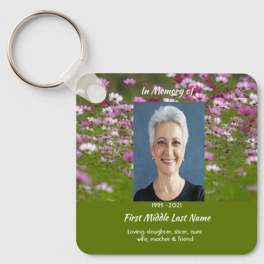 Cosmos Garden Flowers Memorial Keepsake Sleutelhanger (Voorkant)