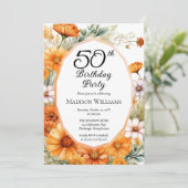 Cosmos | Marigolds Floral 50th Birthday Party Kaart (Staand voorkant)