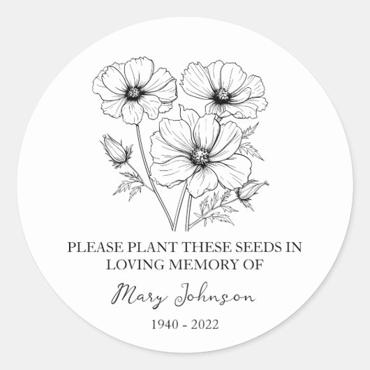 Cosmos Memorial Funeral Seed Packet Ronde Sticker (Voorkant)