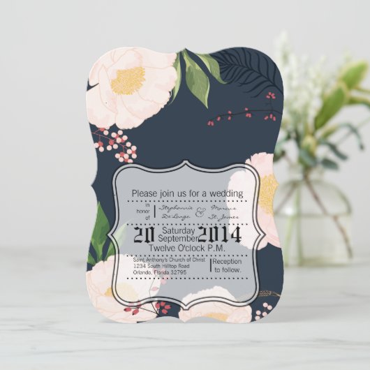 Cosmos rose bébé 5x7 Faire-part de mariage en blan (Debout devant)