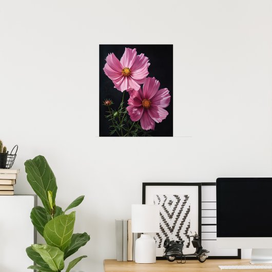 Cosmos rose Fleurs Art Imprimer Poster (Bureau à domicile)