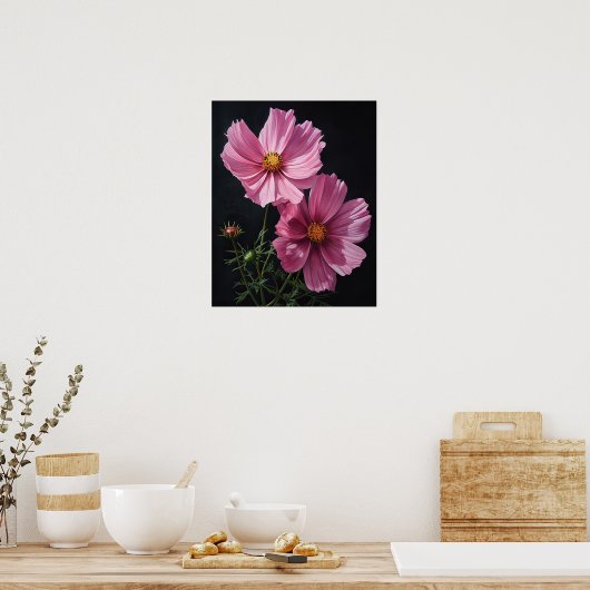 Cosmos rose Fleurs Art Imprimer Poster (Cuisine)