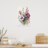 Cosmos rose Fleurs Art Imprimer Poster (Cuisine)