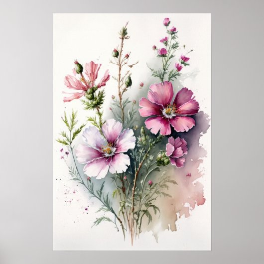Cosmos rose Fleurs Art Imprimer Poster (Devant)