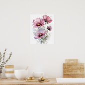 Cosmos rose Fleurs Art Imprimer Poster (Cuisine)