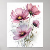 Cosmos rose Fleurs Art Imprimer Poster (Devant)
