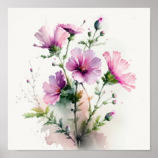 Cosmos rose Fleurs Art Imprimer Poster (Devant)