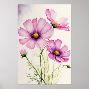 Cosmos rose Fleurs Art Imprimer Poster