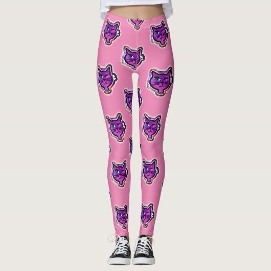 Cosmos Sparkle Winking Cat Cartoon Style Leggings (Voorkant)