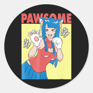 Cosplay   Anime Girl Cute Waifu Neko Cosplay Gift Ronde Sticker