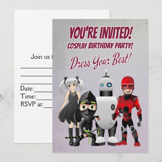 Cosplay Theme Birthday Party met karakters Kaart (Voorkant / Achterkant)