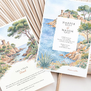 Costa Brava Spanje Aquarel Destination Trouwen Kaart