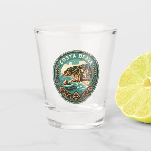 Costa Brava Spanje Reizen Art Badge Shot Glas (Voorkant)