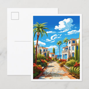 Costa del Sol Spanje vintage reisillustratie Briefkaart