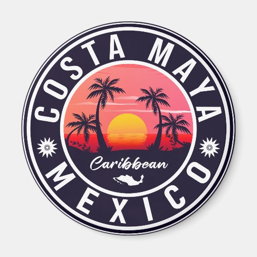 Costa Maya Mexico Retro Sunset Souvenirs Palm Tree Magneet (Voorkant)