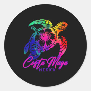 Costa Maya Mexico Tie Dye Zeeschildpad Hibiscus St Ronde Sticker