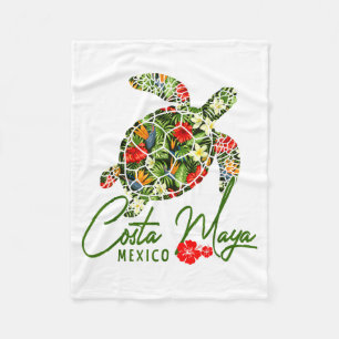 Costa Maya Mexico Zeeschildpad Trocal Hibiscus Vak Fleece Deken