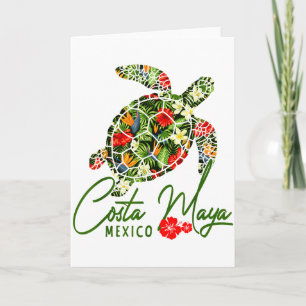 Costa Maya Mexico Zeeschildpad Tropische Hibiscus  Kaart