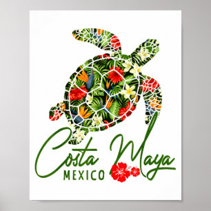 Costa Maya Mexico Zeeschildpad Tropische Hibiscus Poster