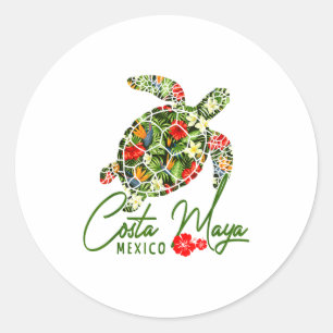 Costa Maya Mexico Zeeschildpad Tropische Hibiscus Ronde Sticker