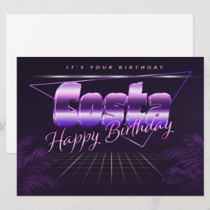 Costa prénom nom carte rétro lilas anniversaire