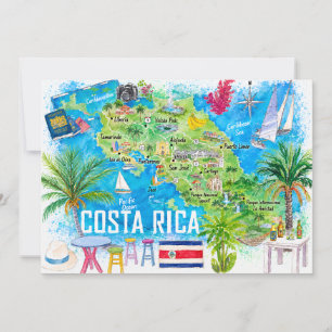 Costa Rica Aquarel Reis Kaart Ansichtkaart