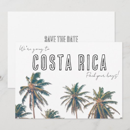 Costa Rica Bestemming Strand Bruiloft Save the Dat Date (Voorkant / Achterkant)