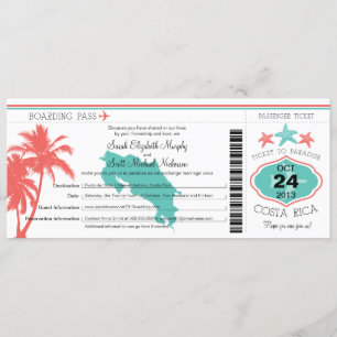 Costa Rica Boarding Pass bruiloft Kaart