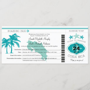 Costa Rica Boarding Pass bruiloft Kaart