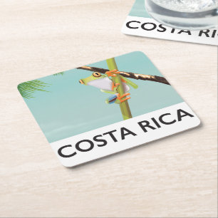 Costa Rica Boomkikker Vakantieposter Vierkante Kartonnen Onderzetter