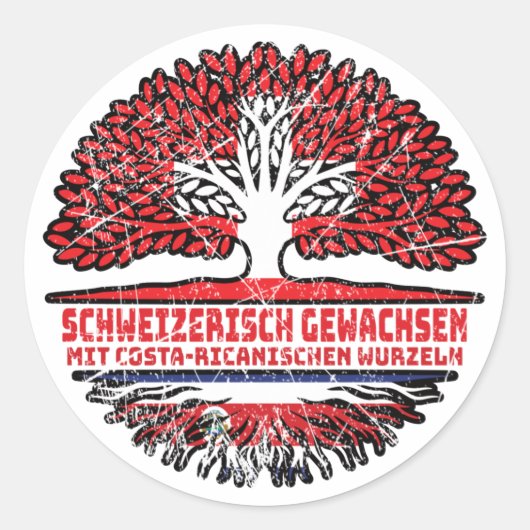 Costa Rica Costa-ricanisch Schweizer Schweiz Baum Ronde Sticker (Voorkant)