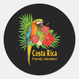 Costa Rica Familie Vakantie Papegaai Bloemen Tropi Ronde Sticker