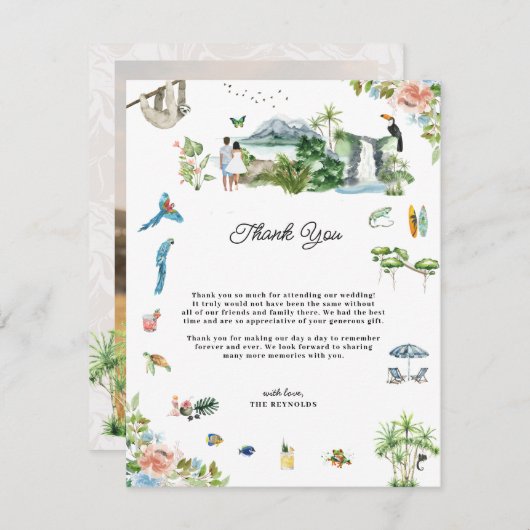 Costa Rica | Geïllustreerde bruiloft dank u Bedankkaart (Voorkant / Achterkant)