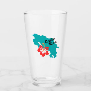 Costa Rica kaart overzicht met hibiscus in kleur Glas