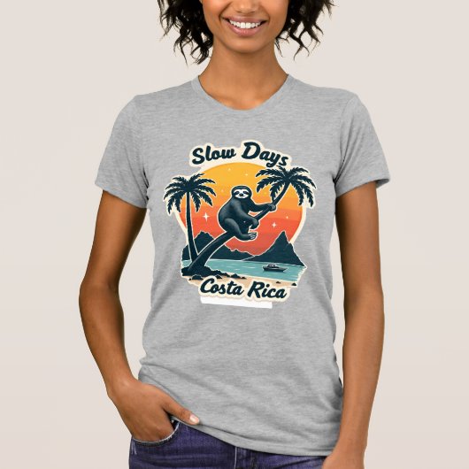 Costa Rica luiaard vintage zonsondergang reizen ve T-shirt (Voorkant)