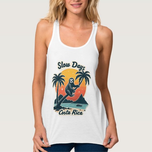 Costa Rica Luiaard Vintage Zonsondergang Reizen Ve Tanktop (Voorkant)